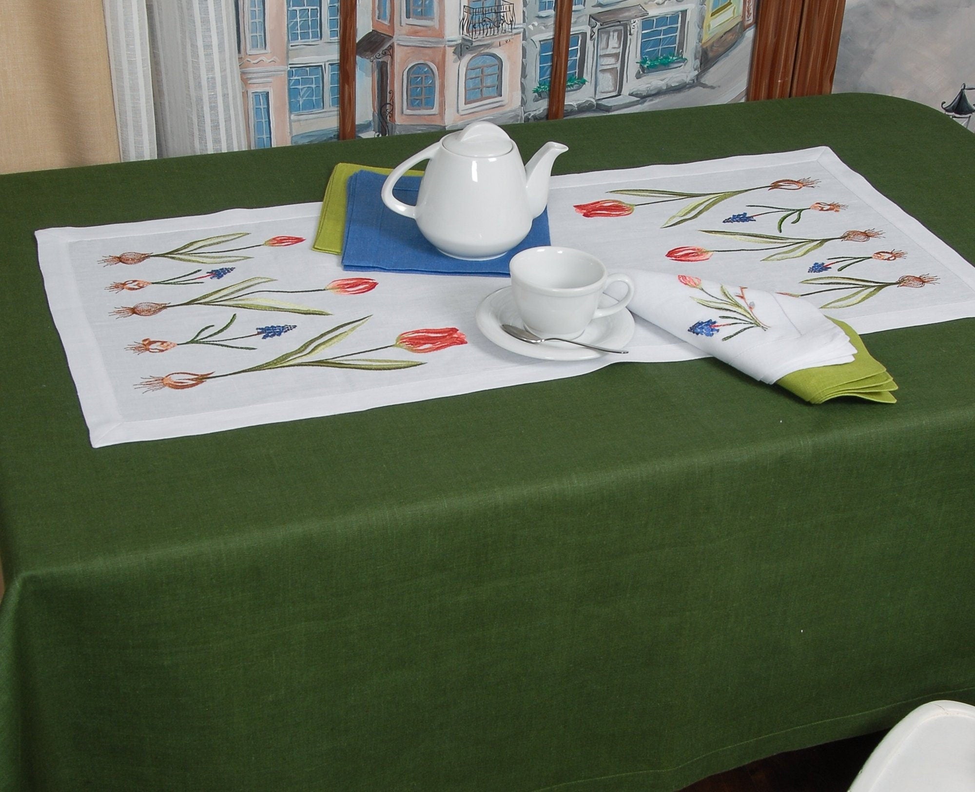 Embroidered Tulips Table Runner 90x40 cm | Ukrainian Tablecloth