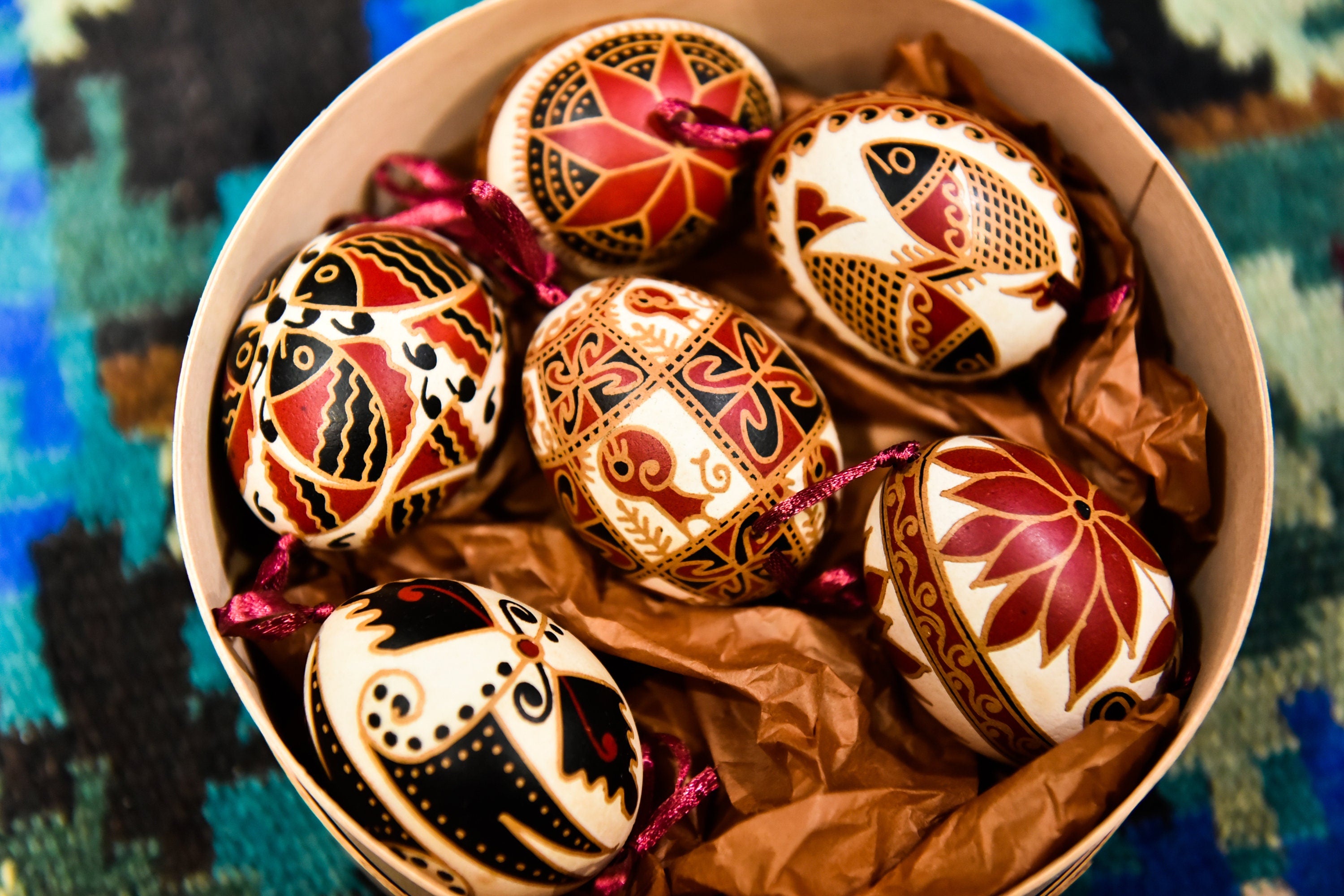 12 Handmade Ukrainian Pysanka Eggs - High-Quality Traditional Easter Decor
