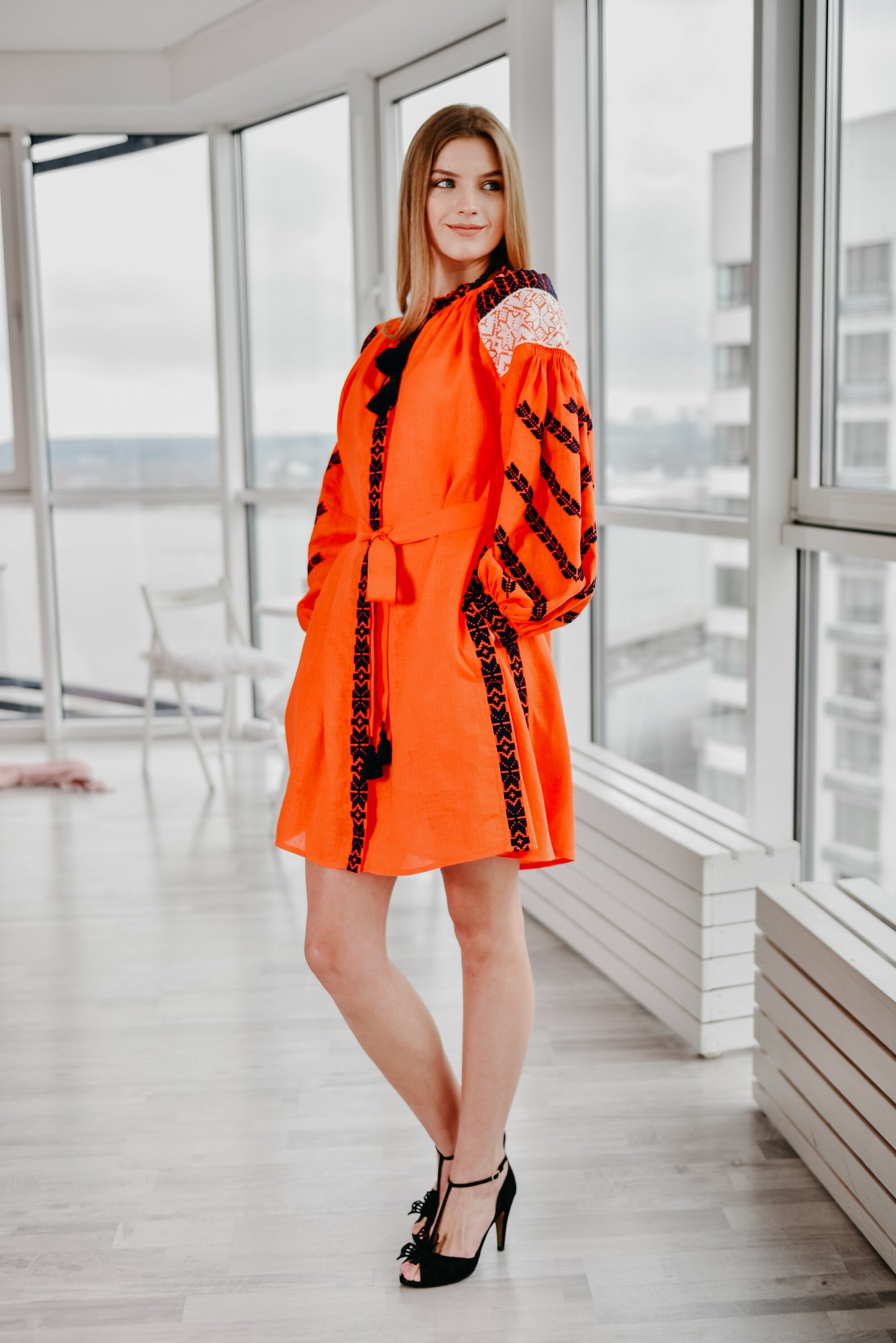 Ukrainian Vyshyvanka Linen Dress - Boho Style