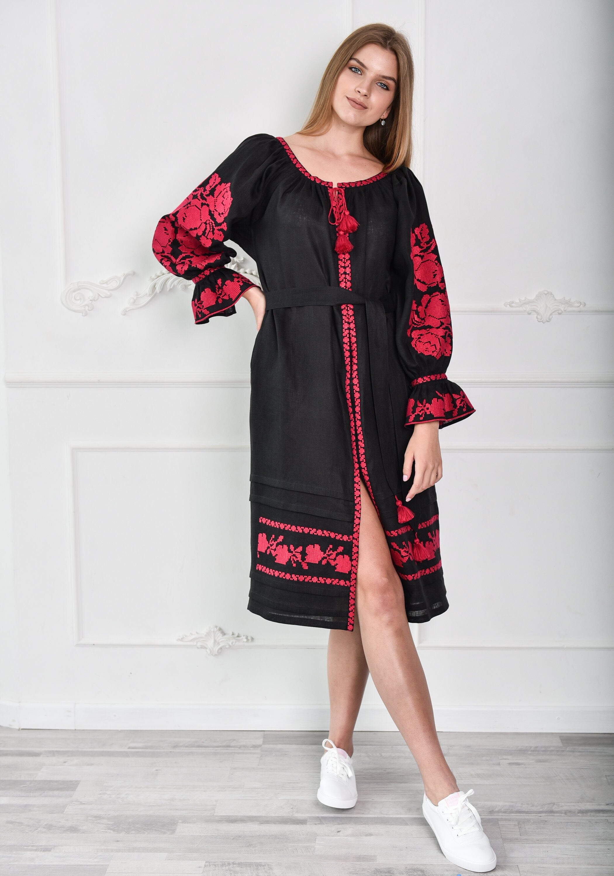 Boho Ukrainian Vyshyvanka Dress - Embroidered Folk Style