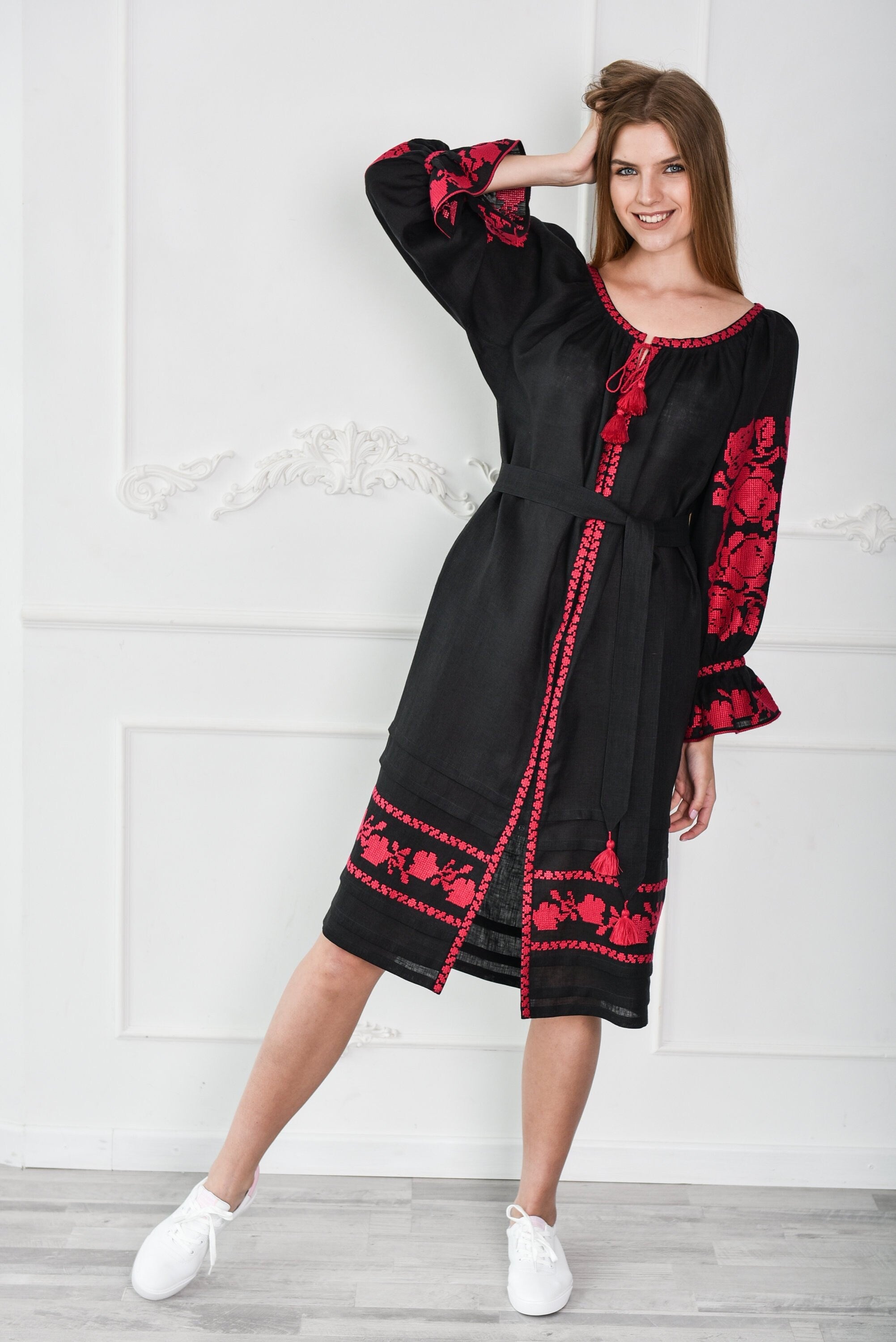 Boho Ukrainian Vyshyvanka Dress - Embroidered Folk Style