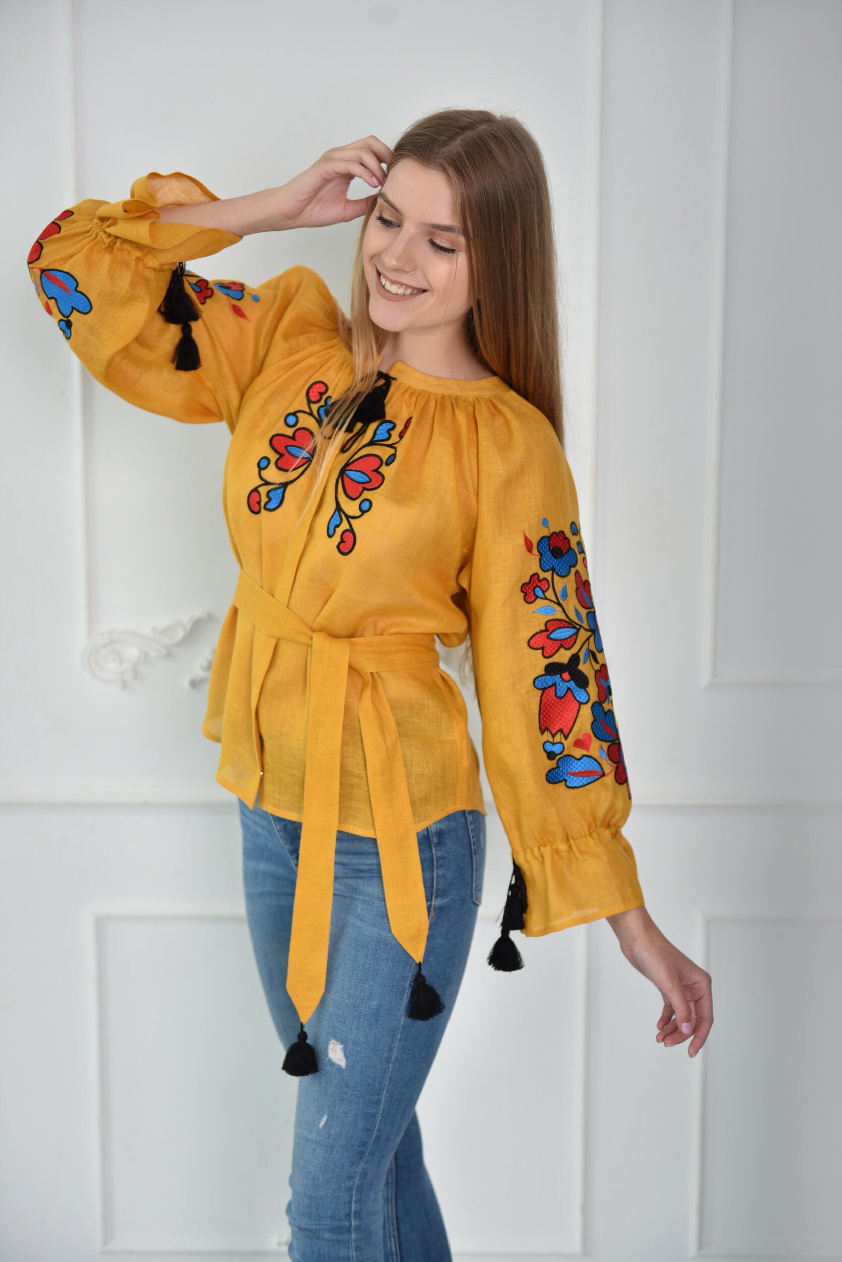 Ukrainian Vyshyvanka Blouse - Bohemian Embroidered Peasant Shirt