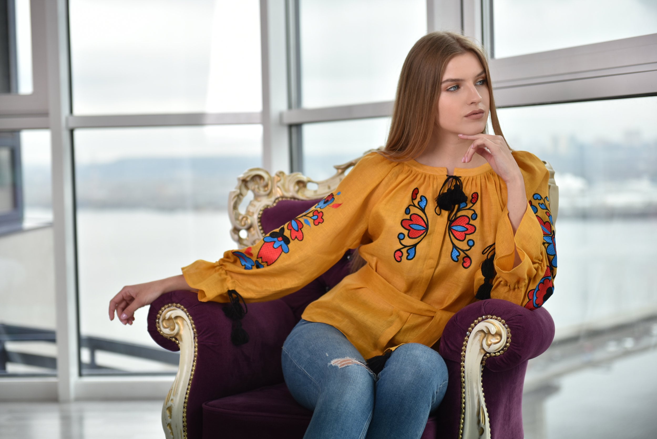 Ukrainian Vyshyvanka Blouse - Bohemian Embroidered Peasant Shirt