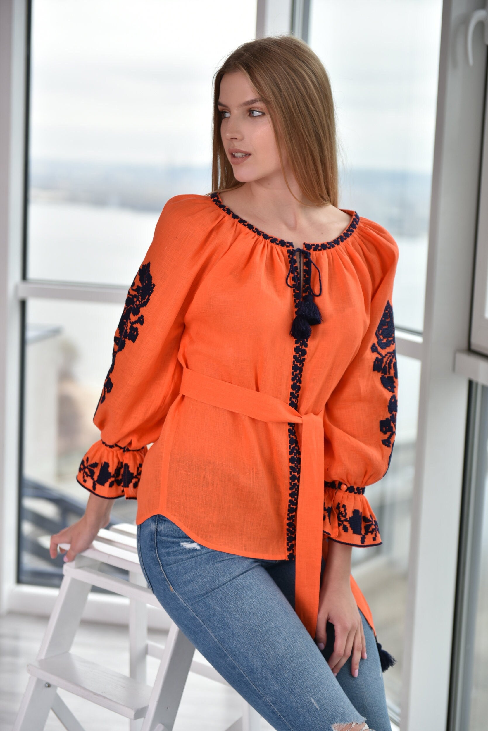 Ukrainian Vyshyvanka Blouse - Embroidered Bohemian Ethnic Shirt