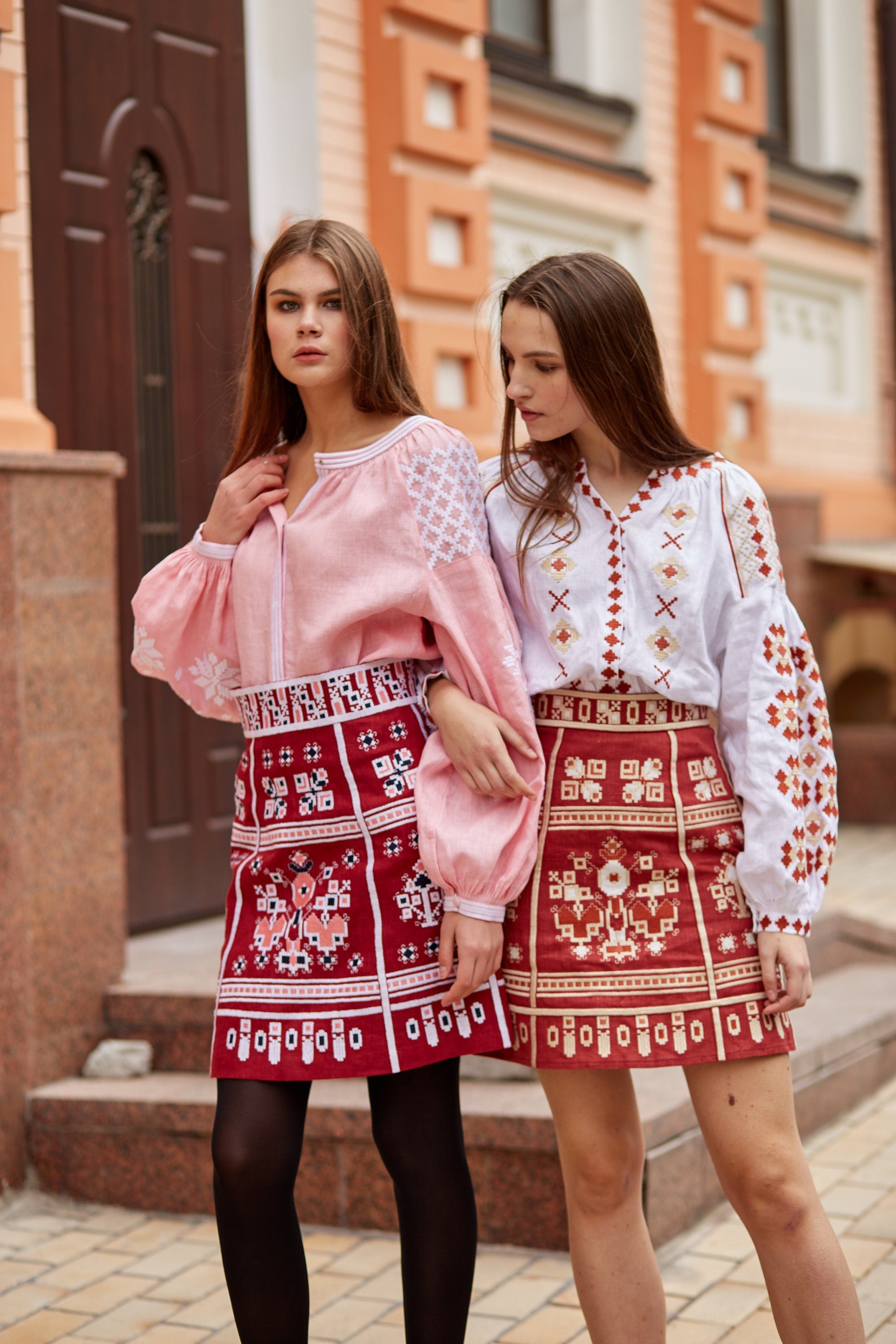 Pink Boho Linen Vyshyvanka Blouse - Embroidered Ukrainian Style