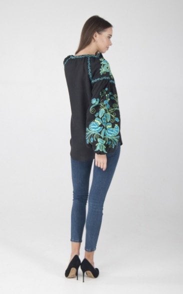 Black Ukrainian Vyshyvanka Blouse – Embroidered Bohemian Ethnic Shirt for Women