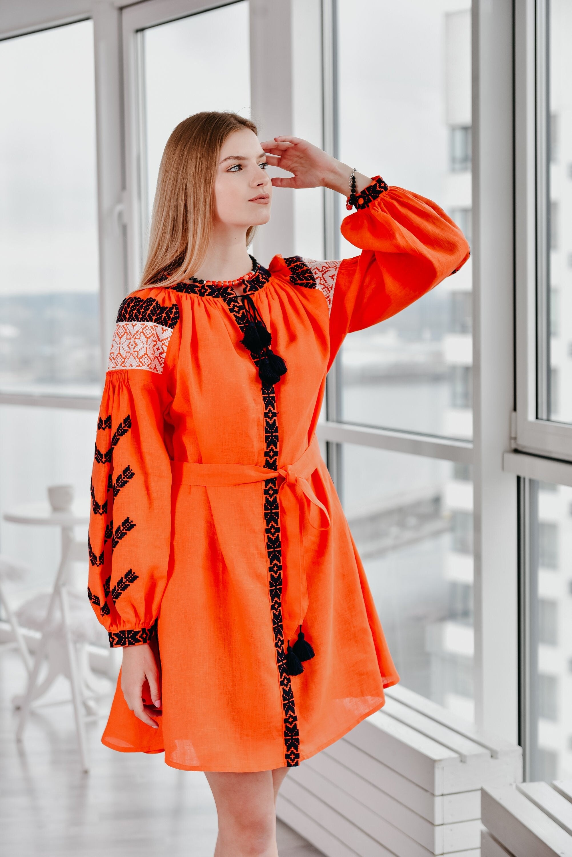 Ukrainian Vyshyvanka Linen Dress - Boho Style