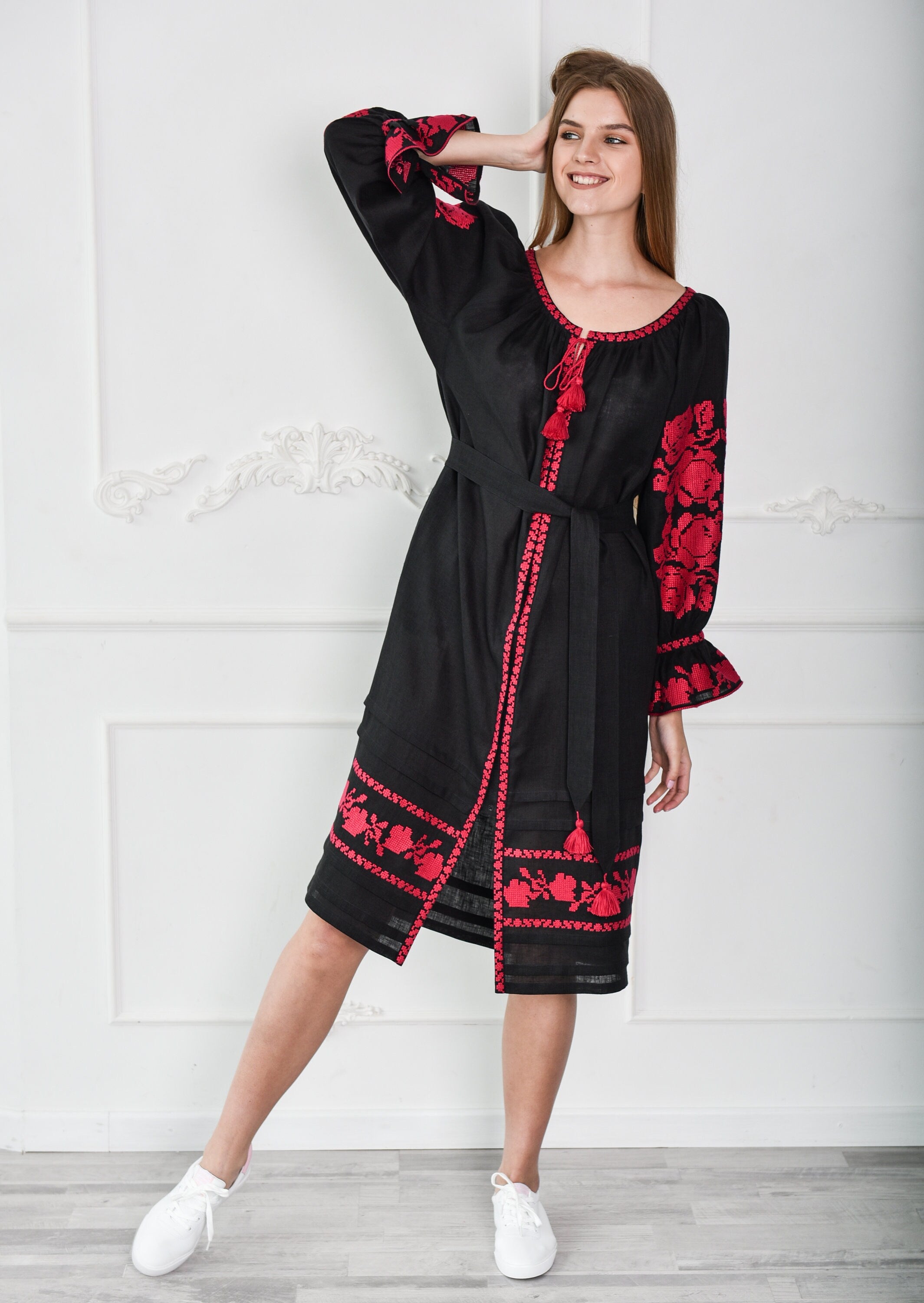 Boho Ukrainian Vyshyvanka Dress - Embroidered Folk Style