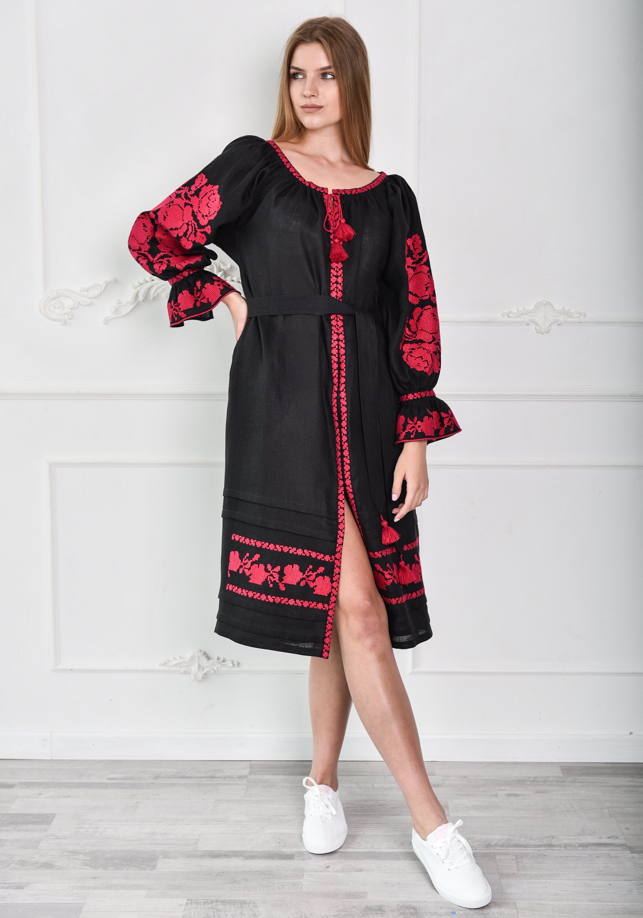 Boho Ukrainian Vyshyvanka Dress - Embroidered Folk Style