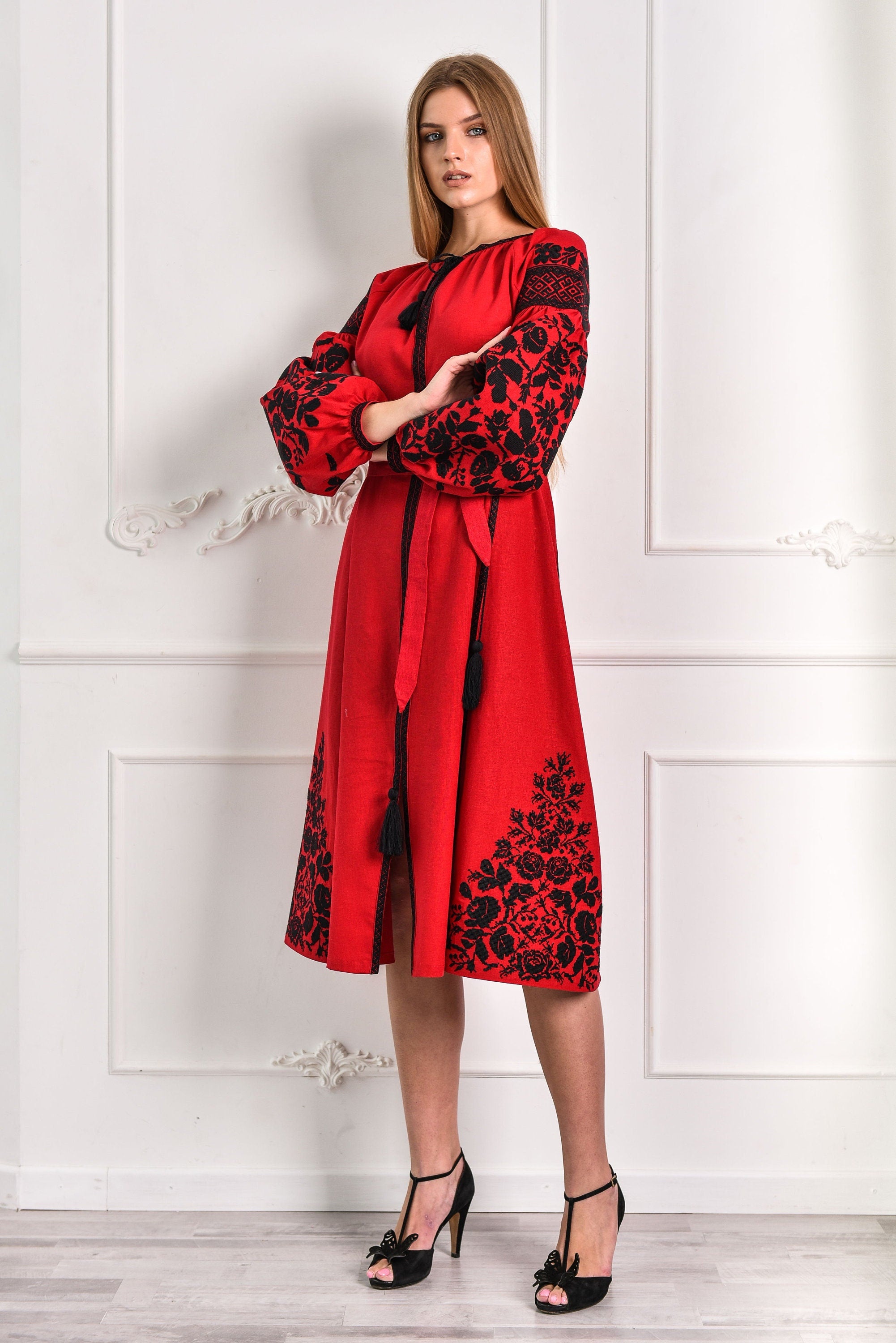 Ukrainian Vyshyvanka Boho Embroidered Dress for Women