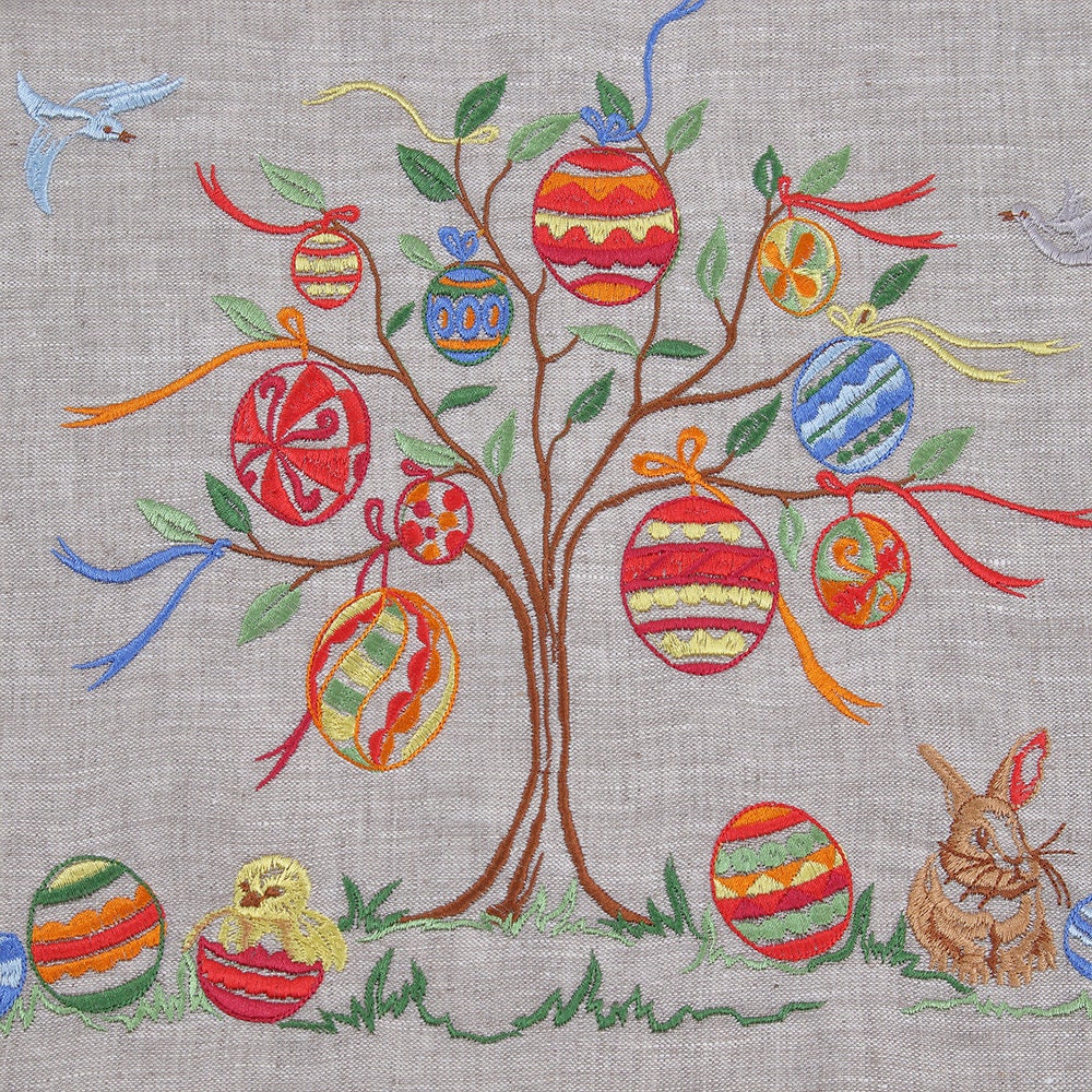 Linen Tabletop 136x40 CM - Embroidered Ukrainian Table Runner for Easter