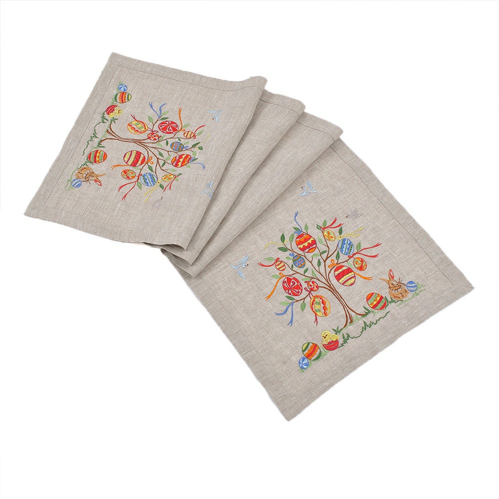 Linen Tabletop 136x40 CM - Embroidered Ukrainian Table Runner for Easter