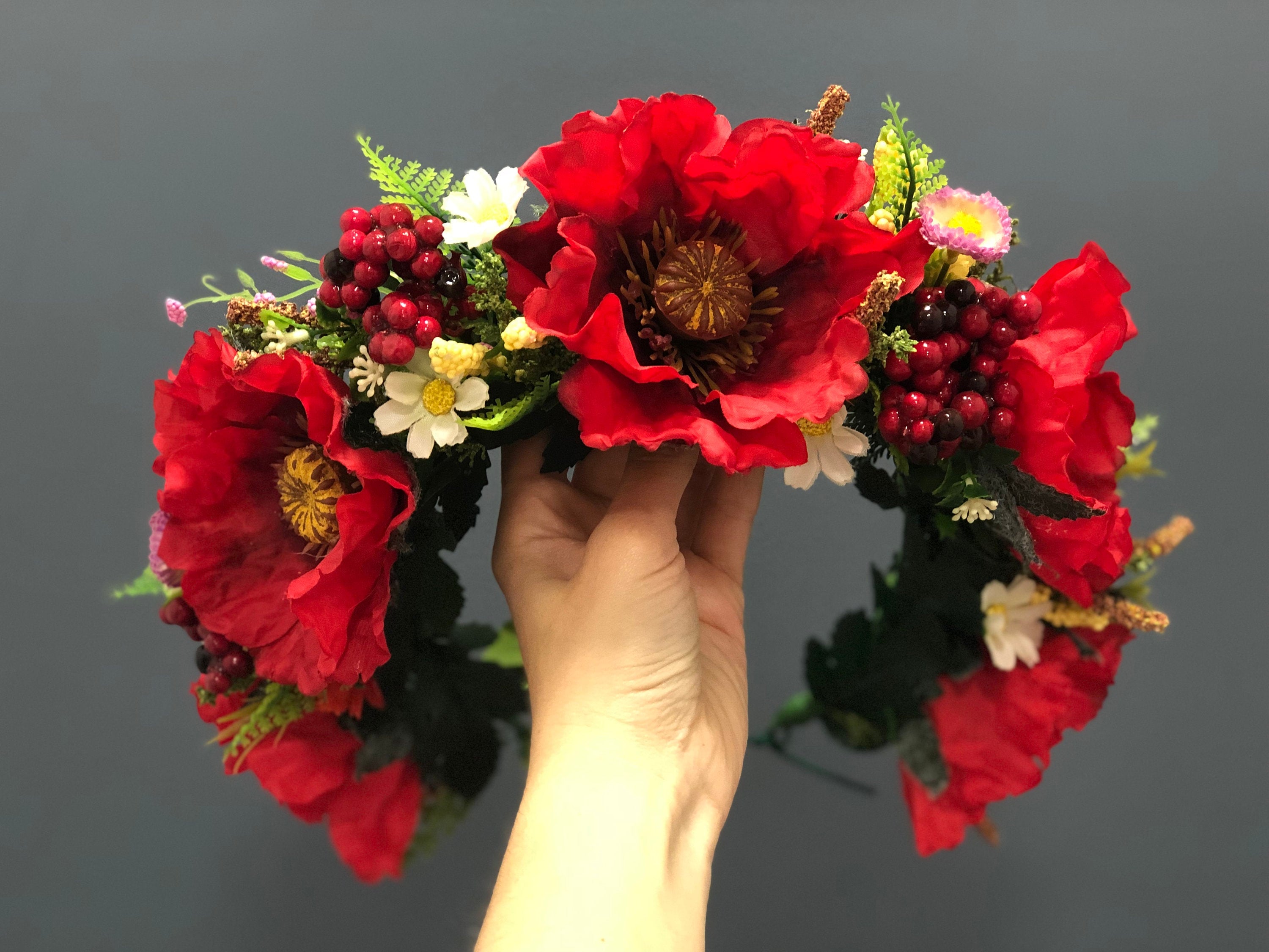 Poppy Floral Crown | Boho Wedding Bridal Halo & Hair Wreath