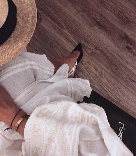 Ukrainian Vyshyvanka Embroidered Linen Dress for Women - White Easter Dress