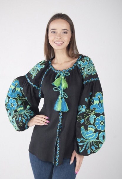 Black Ukrainian Vyshyvanka Blouse – Embroidered Bohemian Ethnic Shirt for Women