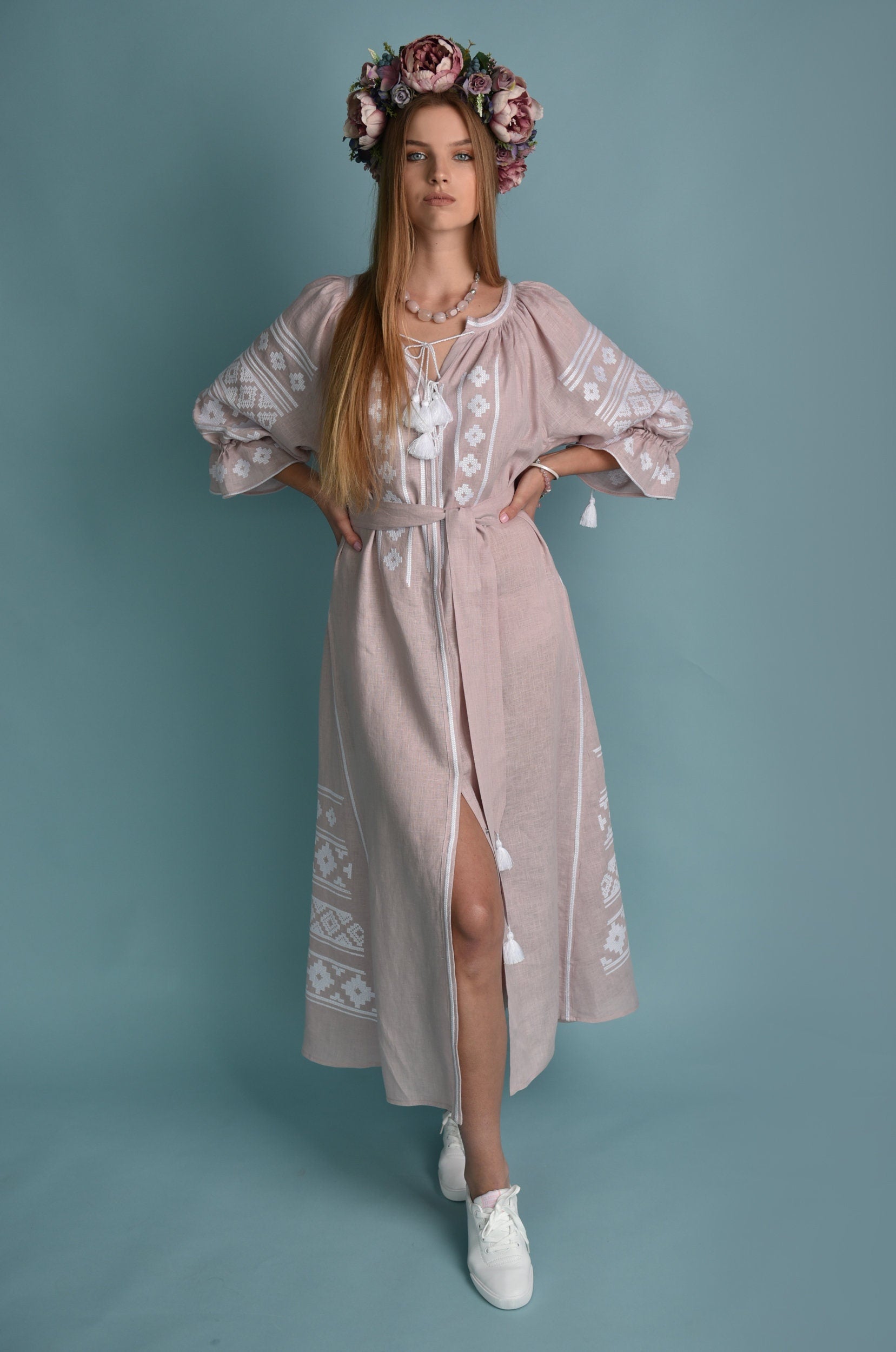 Colorful Floral Crown with 10 Ribbons - Pink and Deep Purple Wedding Hair Wreath