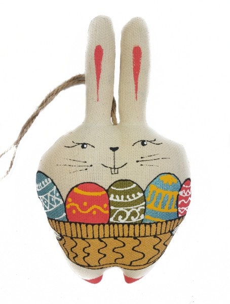 Easter Bunny Toy with Eggs - Linen Plush and Girls