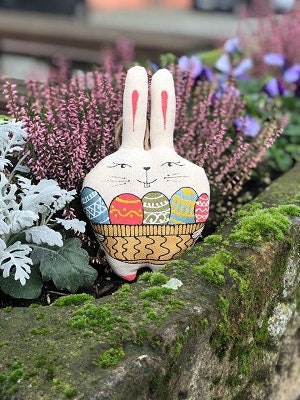 Easter Bunny Toy with Eggs - Linen Plush and Girls