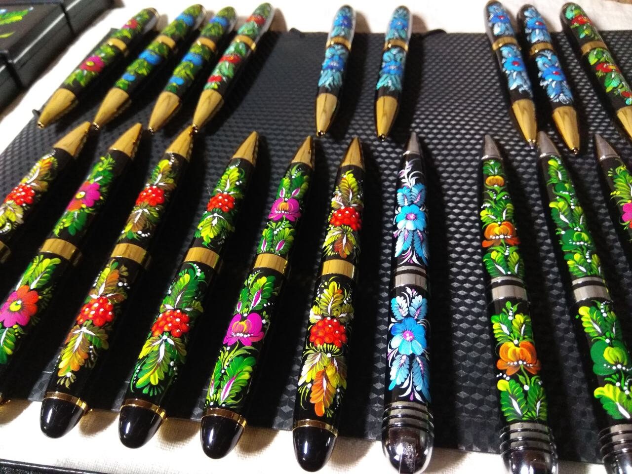 Petrykivsky Hand-Painted Pen with Viburnum Design for Women and Moms