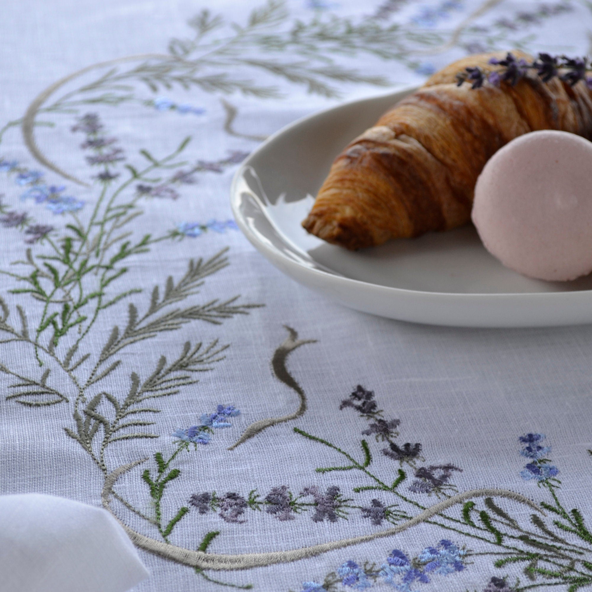 Embroidered Lavender Linen Tablecloth 88x88 CM – Ukrainian Design