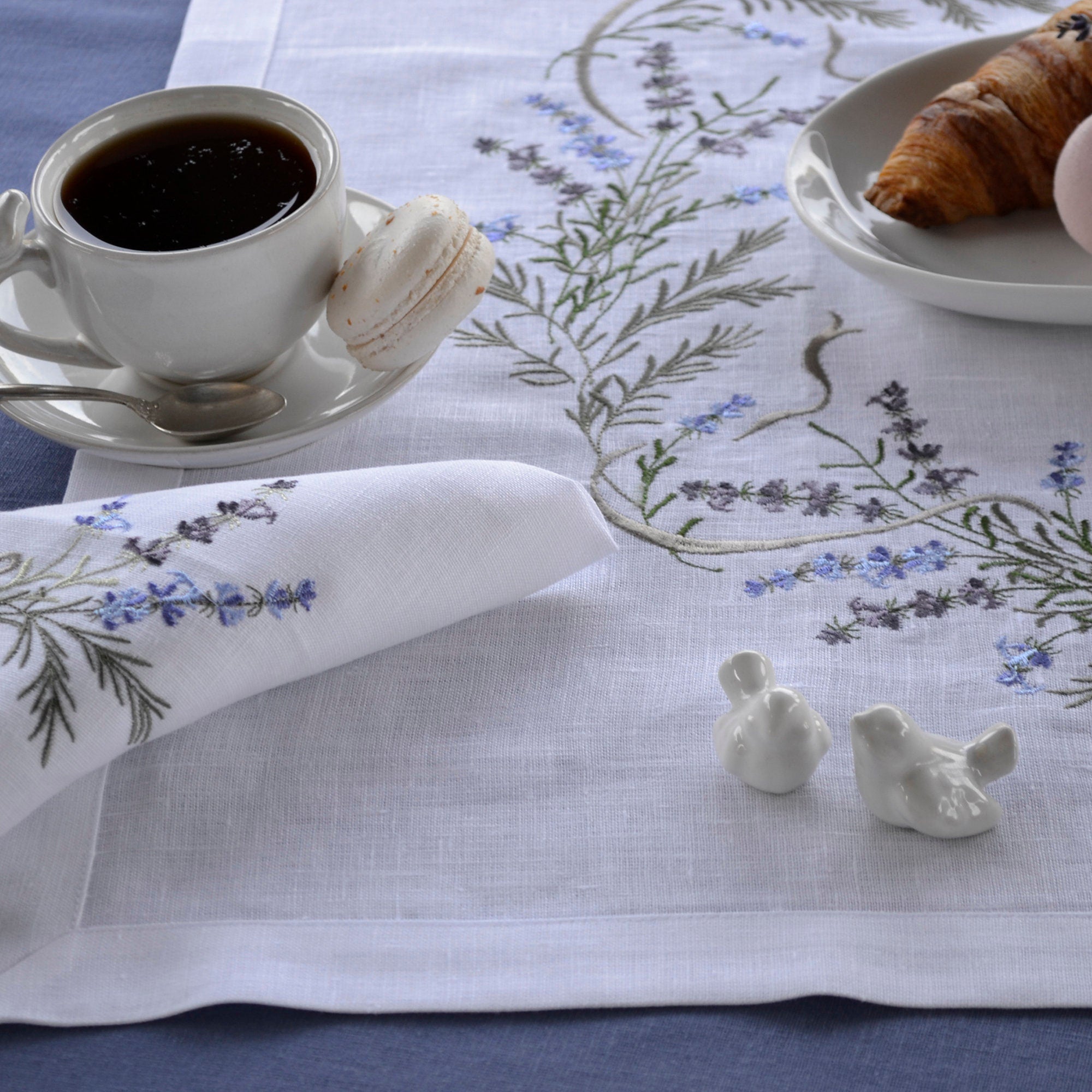 Embroidered Lavender Linen Tablecloth 88x88 CM – Ukrainian Design