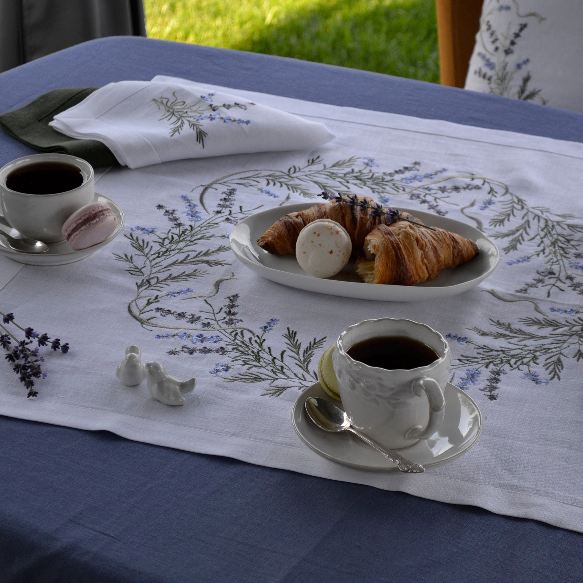 Embroidered Lavender Linen Tablecloth 88x88 CM – Ukrainian Design