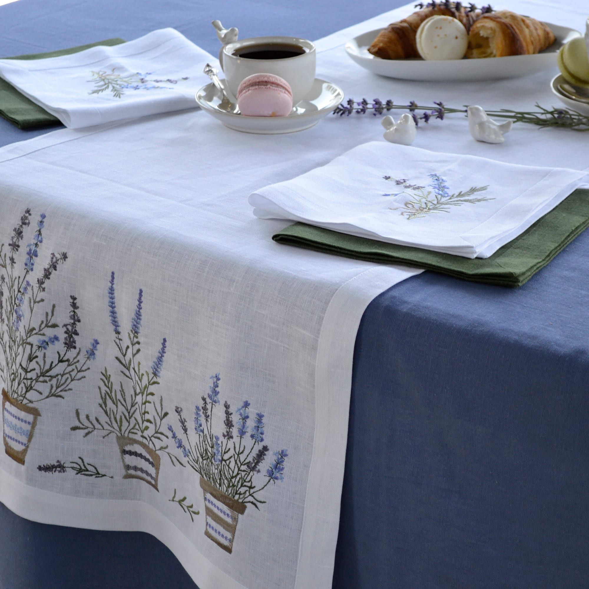 "Embroidered Lavender 90x90 CM Ukrainian Linen Tablecloth"