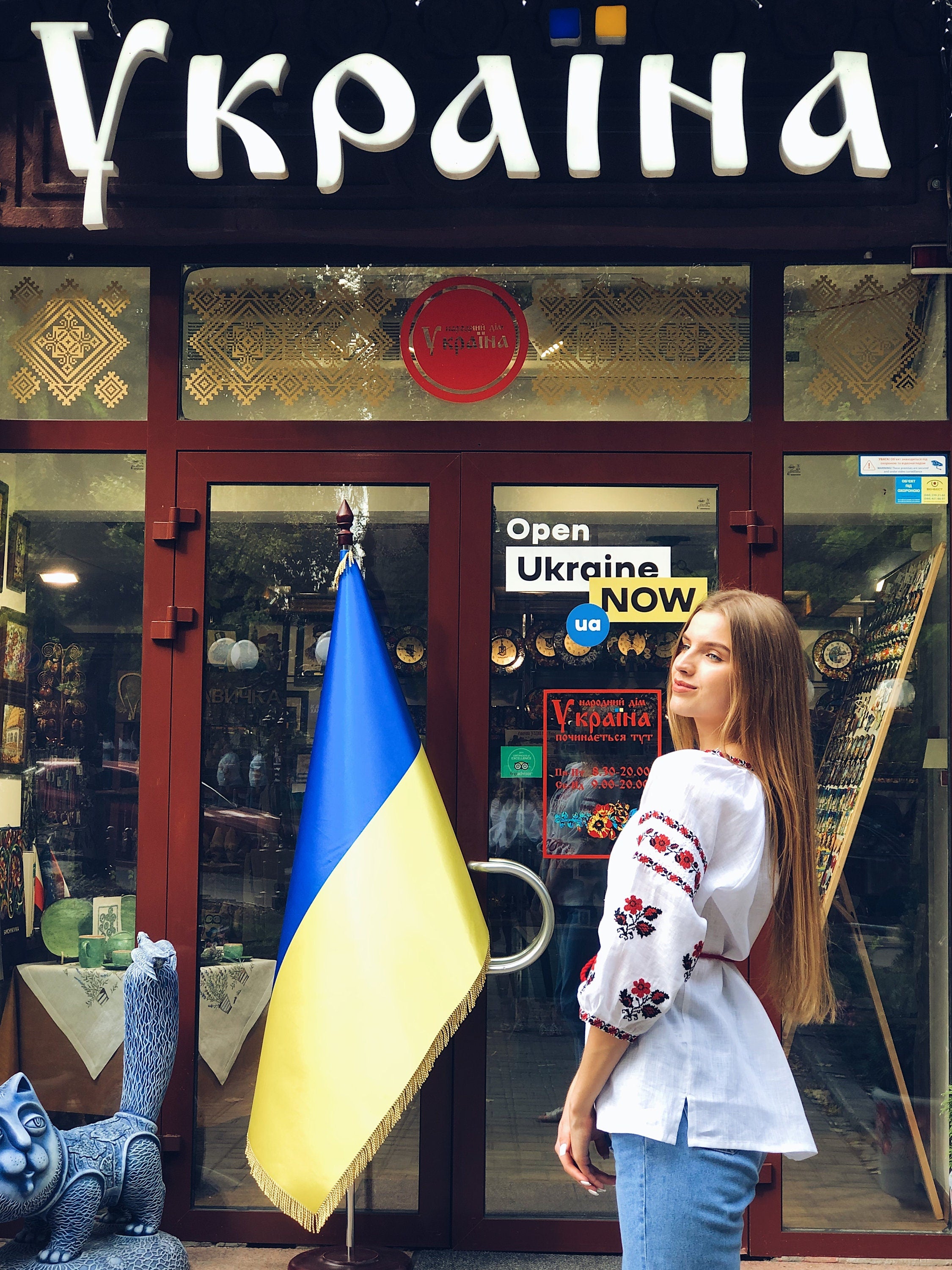 Embroidered White Linen Vyshyvanka Blouse with Red Details for Women