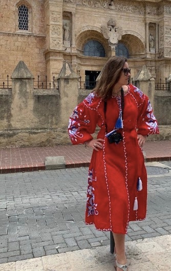 Red Ukrainian Vyshyvanka Dress - Embroidered Linen Dress for Women