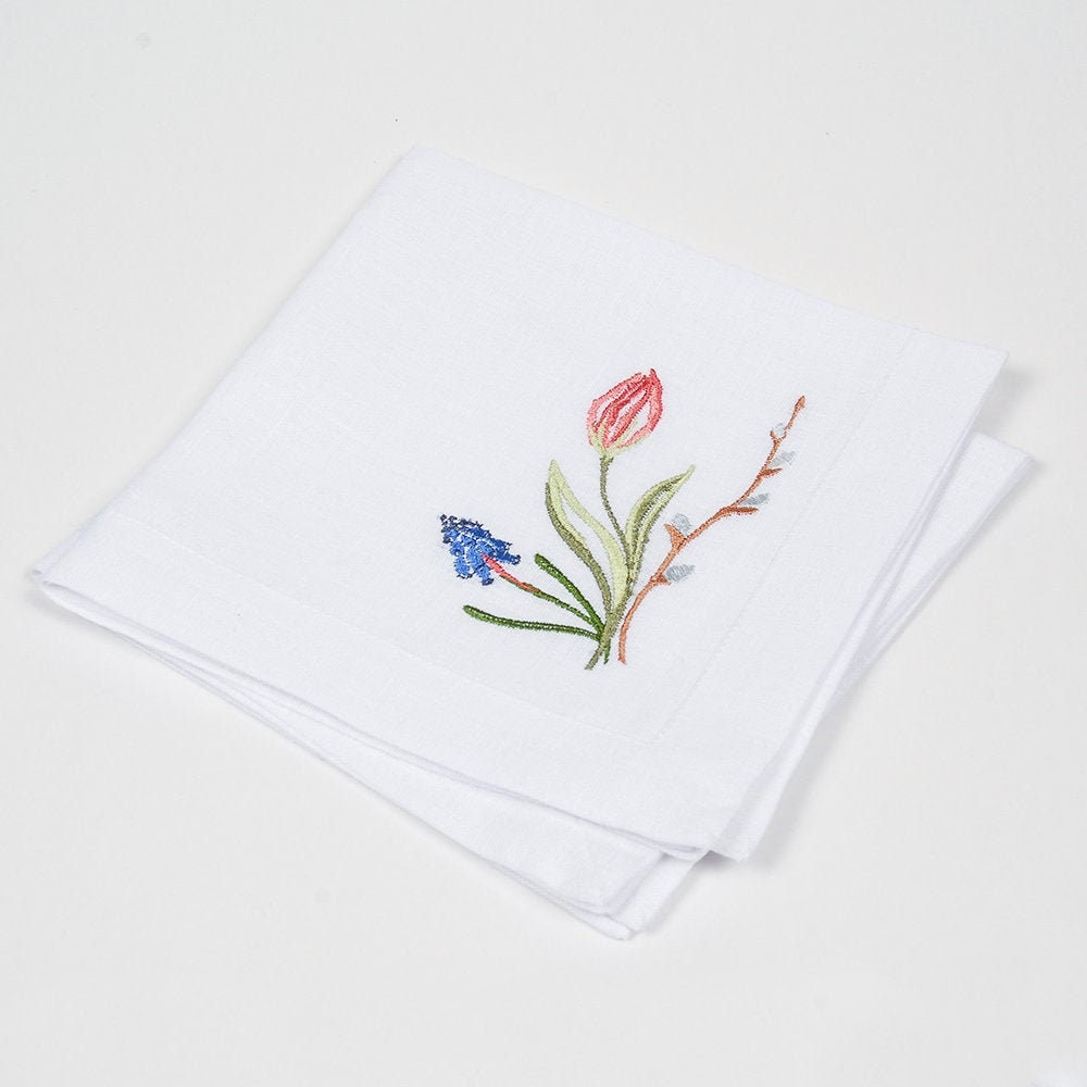 Embroidered Tulips Napkin 40x40 CM - Ukrainian Linen Table Decor