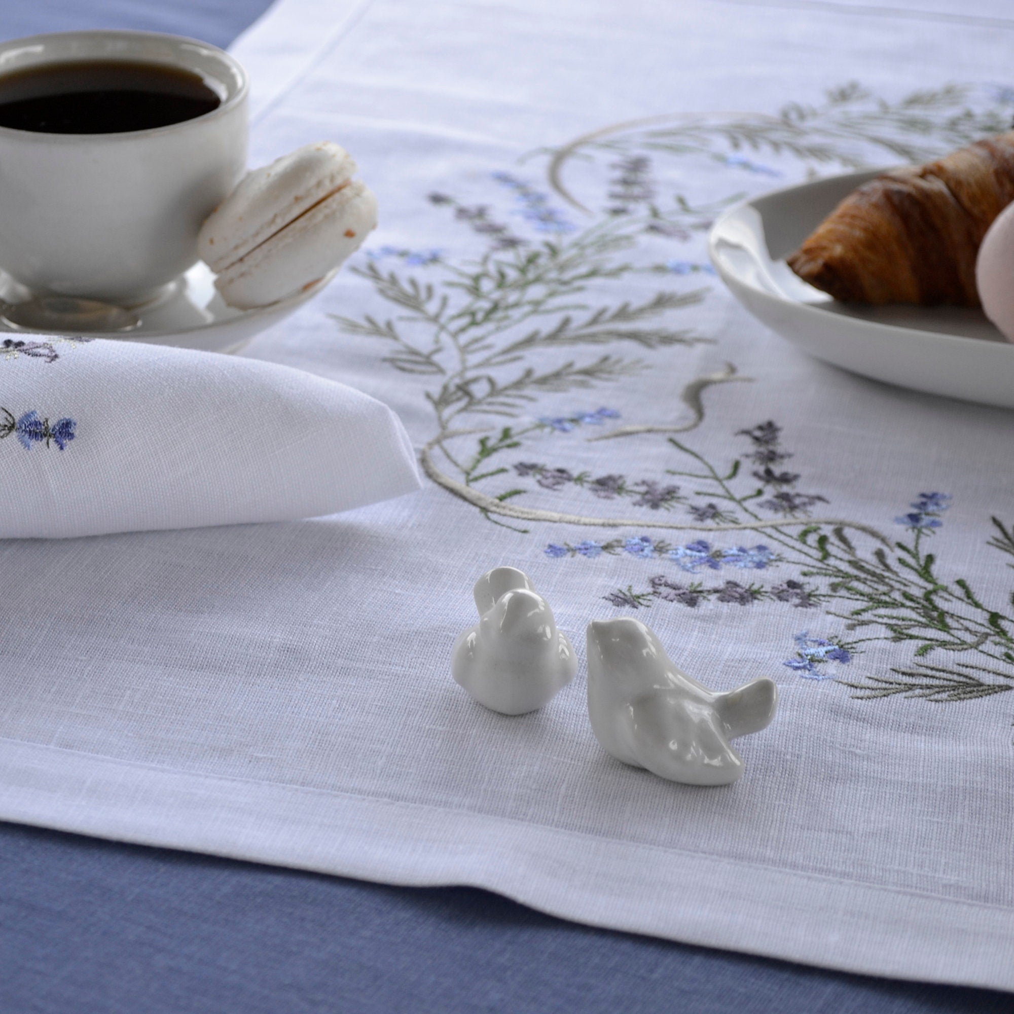 Embroidered Lavender Linen Tablecloth 88x88 CM – Ukrainian Design
