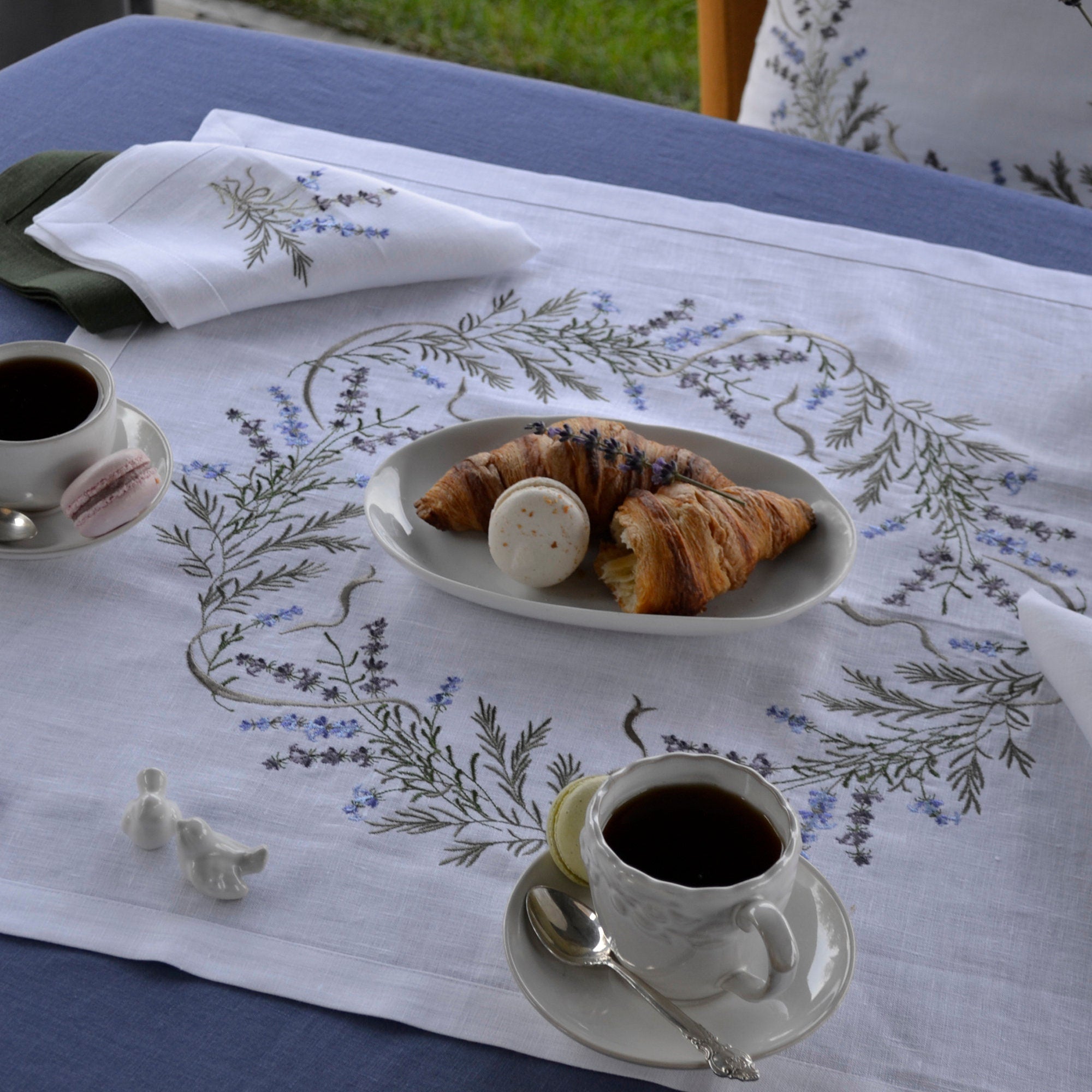 Embroidered Lavender Linen Tablecloth 88x88 CM – Ukrainian Design