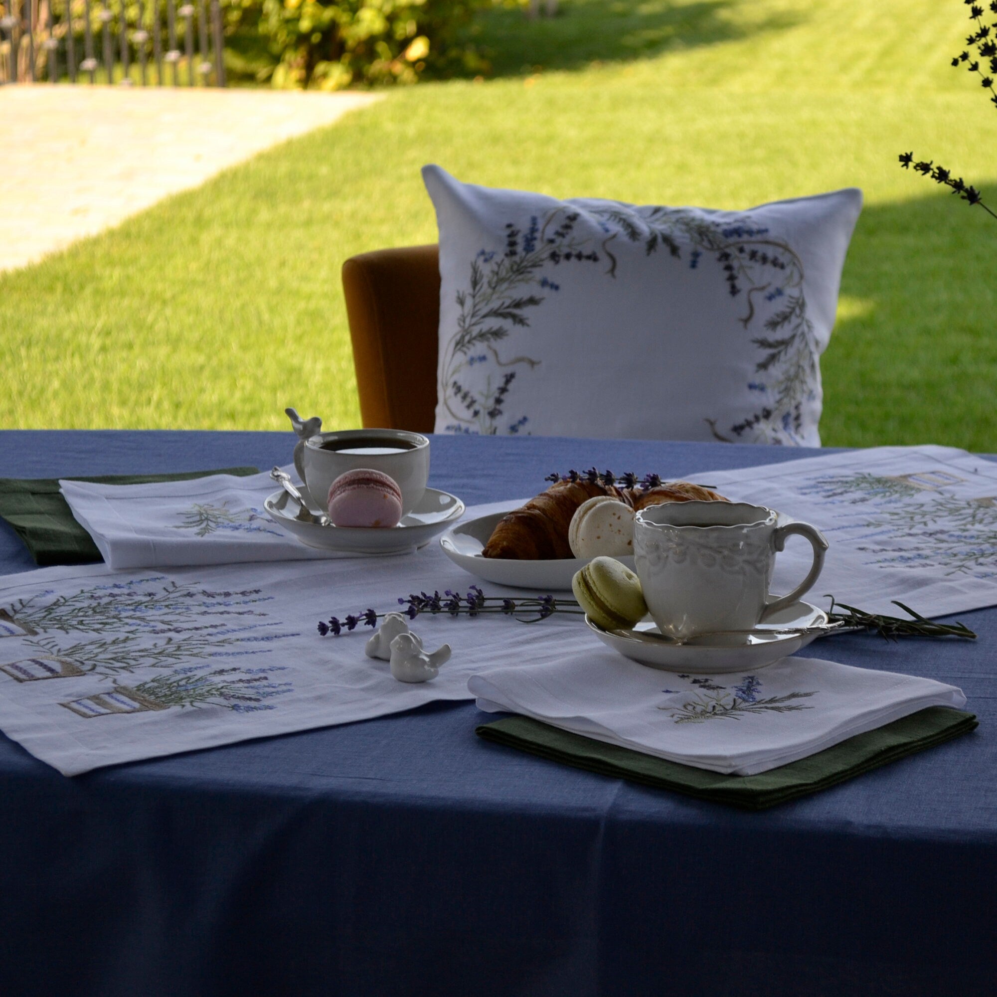 "Embroidered Lavender 90x90 CM Ukrainian Linen Tablecloth"