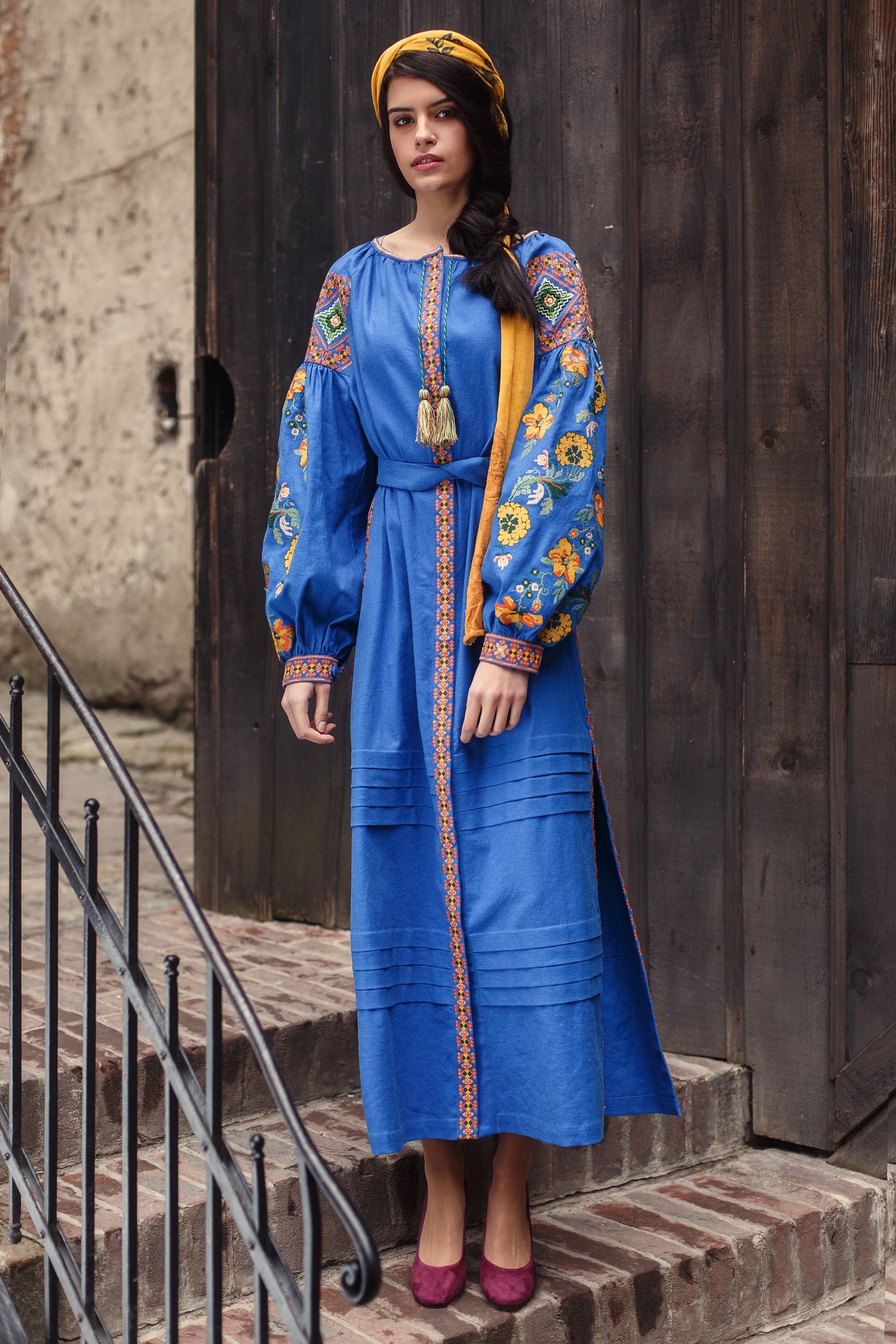 Linen Ukrainian Vyshyvanka Embroidered Dress for Women