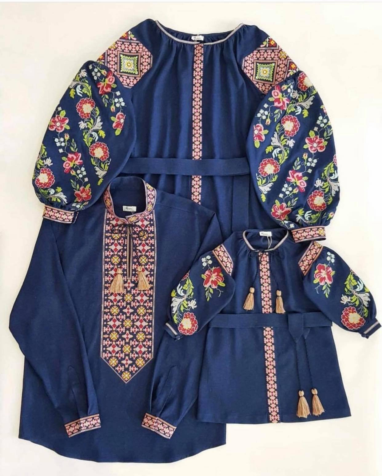 Family Look: Women's Dress, Men's Shirt, and Daughter's Dress - Embroidered Vyshyvanka for Mother's Day