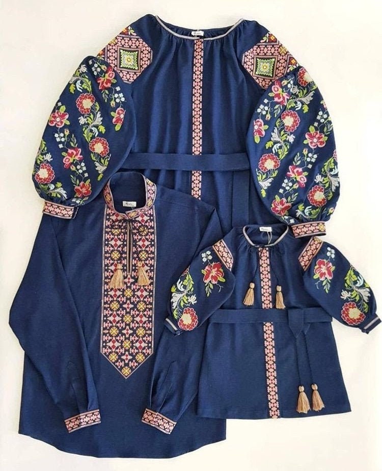 Family Look: Women's Dress, Men's Shirt, and Daughter's Dress - Embroidered Vyshyvanka for Mother's Day