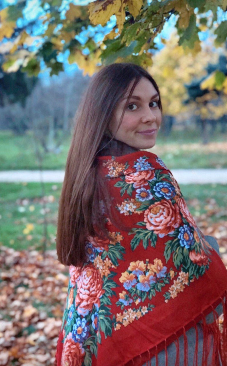 Red Ukrainian Wool Shawl Floral Wrap for Women Traditional