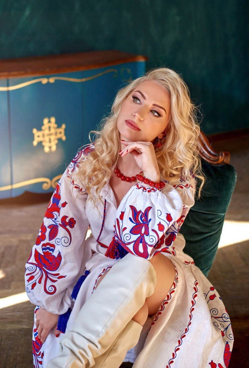 White Vyshyvanka Embroidered Linen Dress for Women - Perfect for Easter