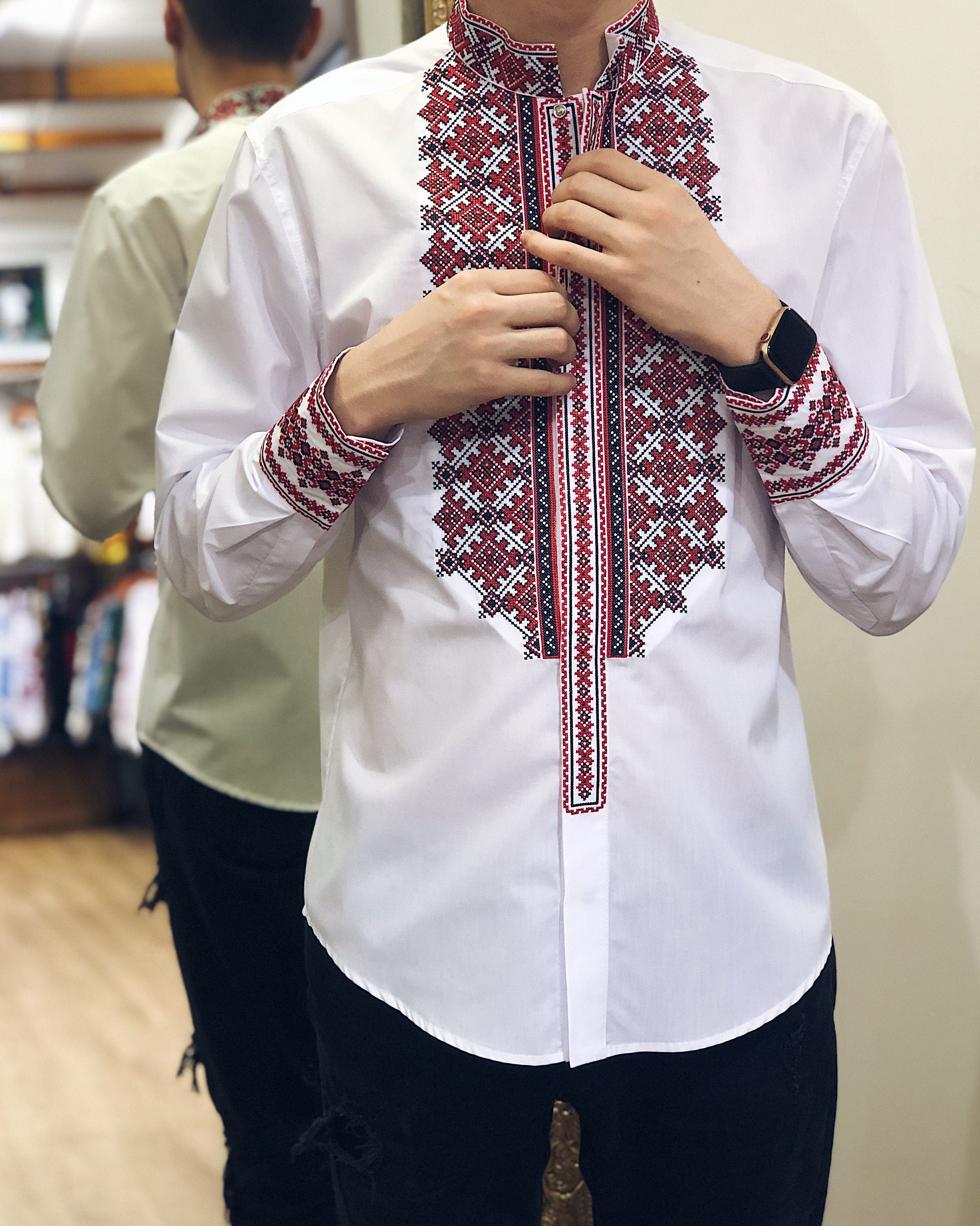 Embroidered White Ukrainian Shirt for Men – Traditional Design