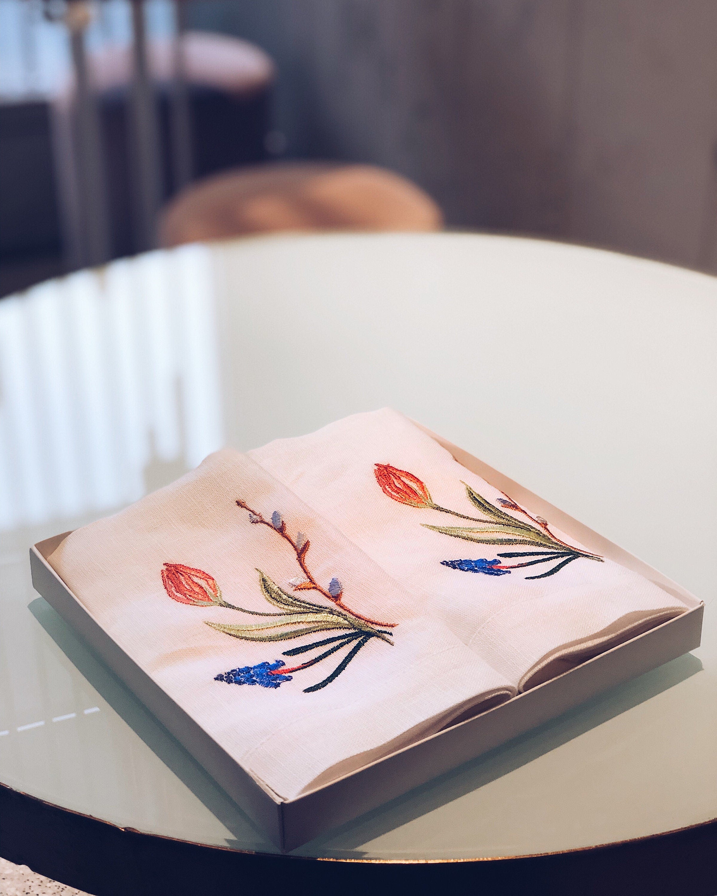 Embroidered Tulips Napkin 40x40 CM - Ukrainian Linen Table Decor