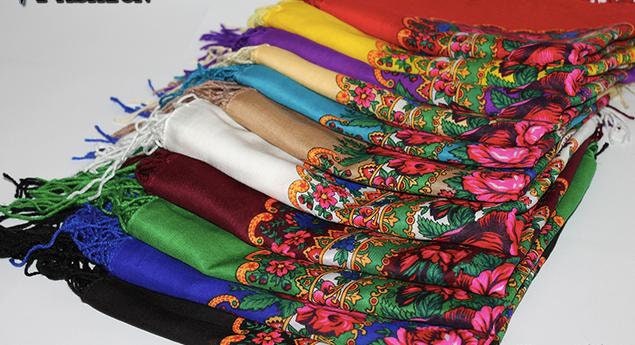 Ukrainian Floral Scarf Bohemian Ethnic Shawl for Women