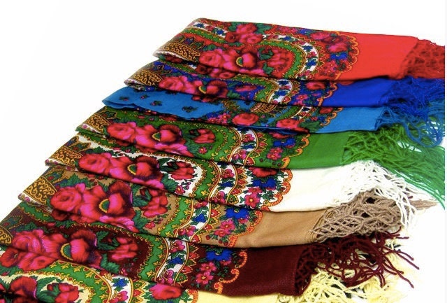 Ukrainian Shawl - Large Bohemian Flower Scarf for Women