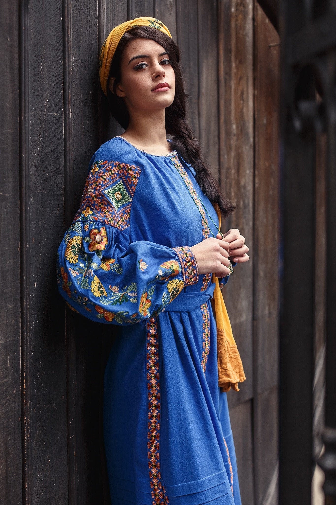 Linen Ukrainian Vyshyvanka Embroidered Dress for Women