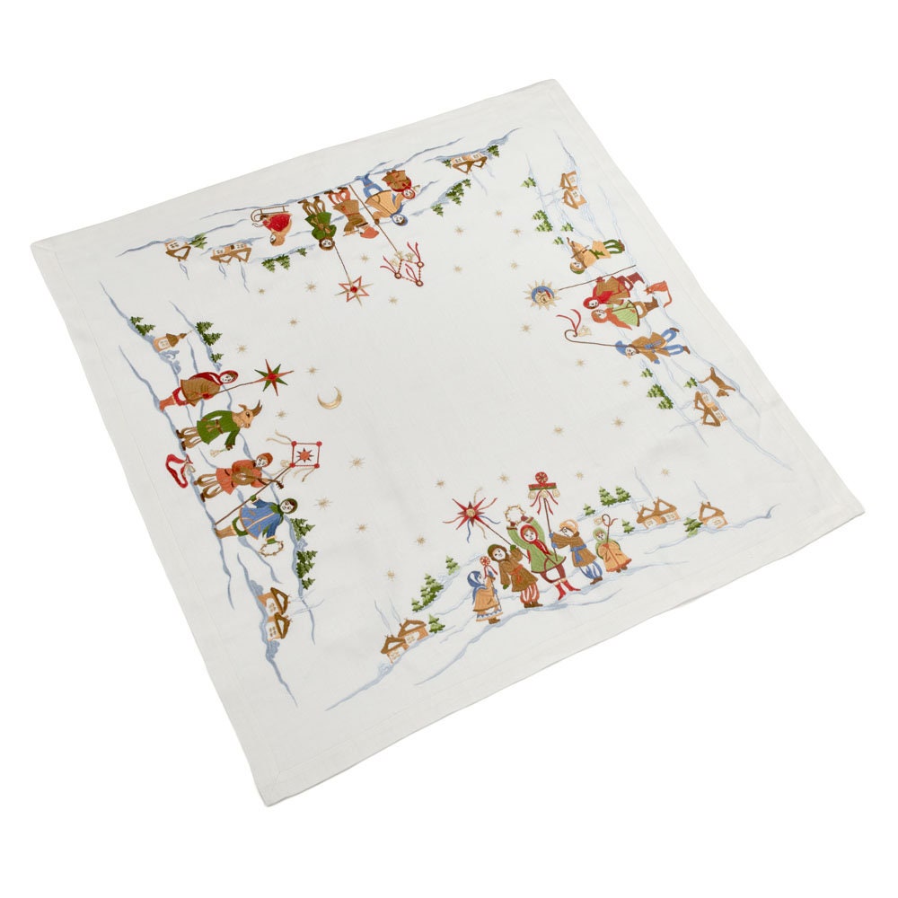 Christmas Carol Embroidered Ukrainian Tablecloth 88x88 cm Linen Runner