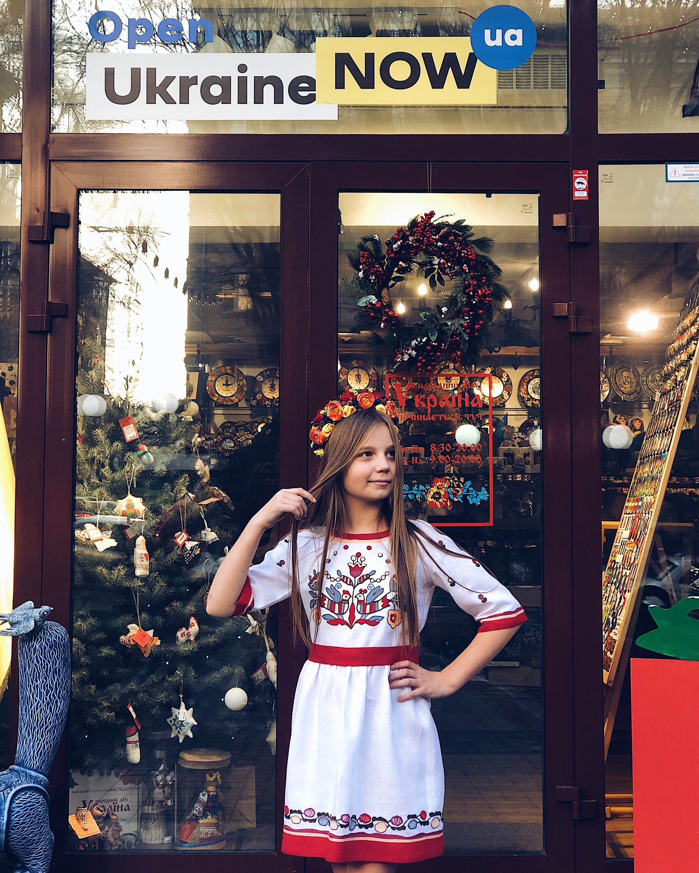 White Embroidered Vyshyvanka Linen Dress for Girls - Traditional Ukrainian Style