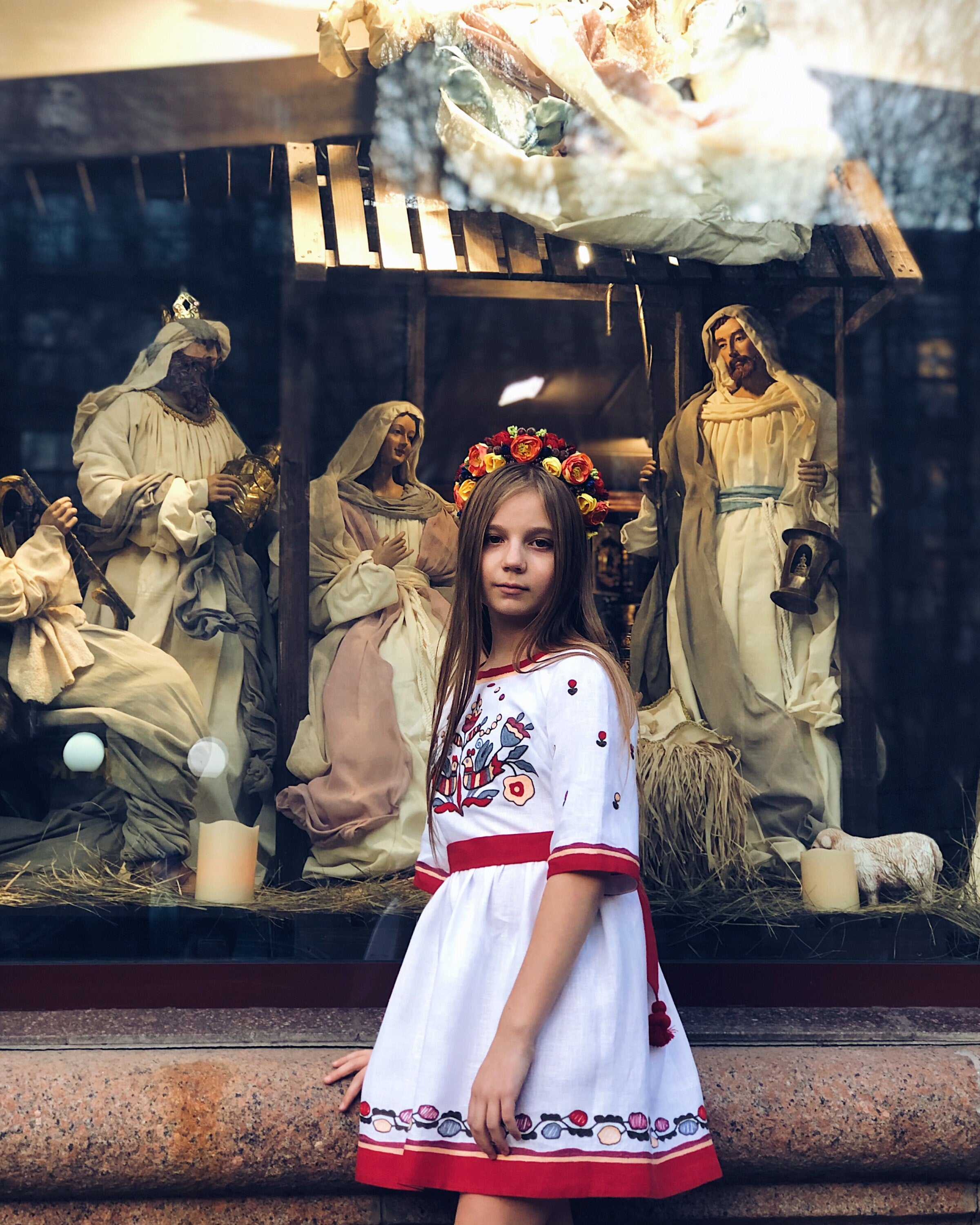 White Embroidered Vyshyvanka Linen Dress for Girls - Traditional Ukrainian Style
