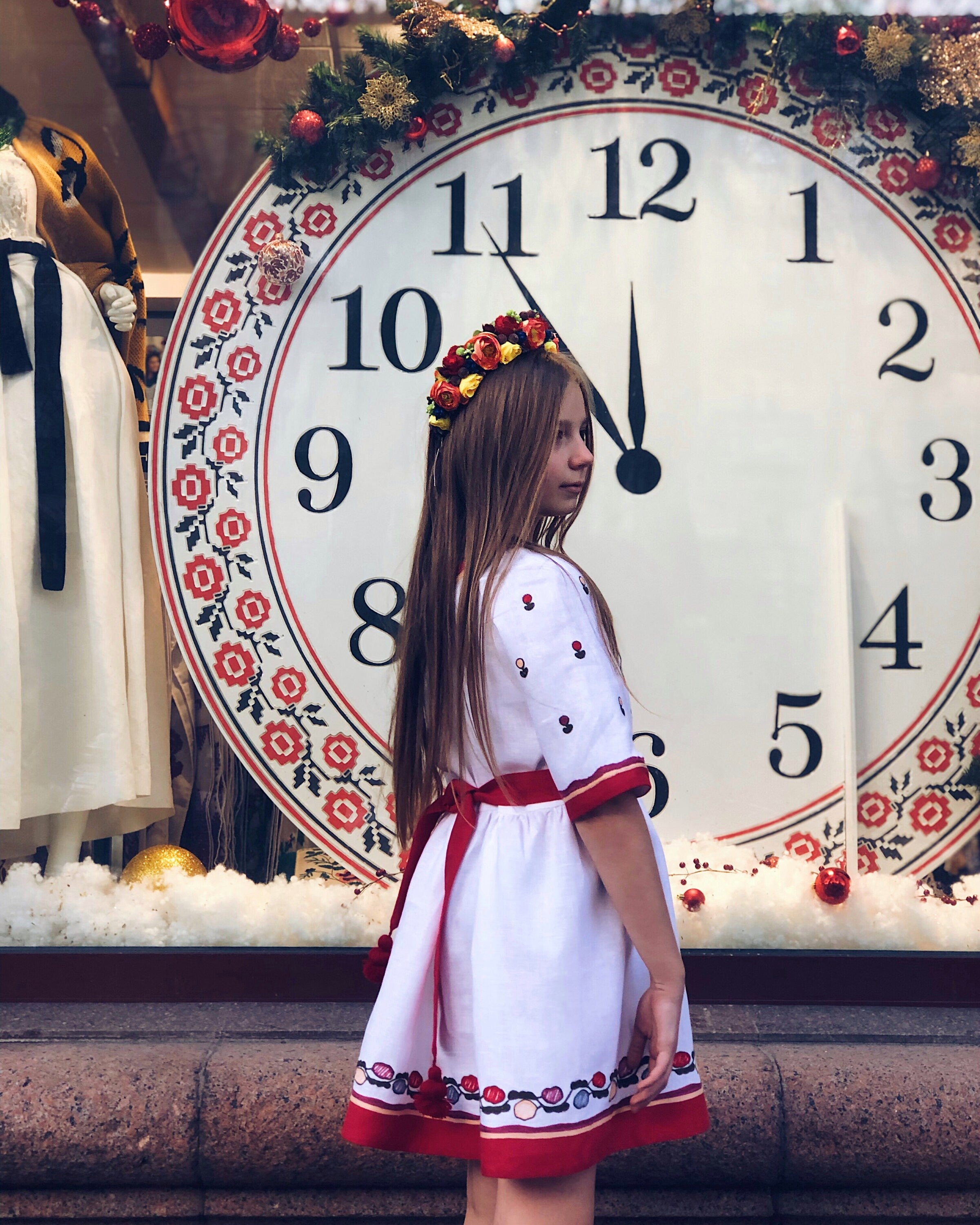 White Embroidered Vyshyvanka Linen Dress for Girls - Traditional Ukrainian Style