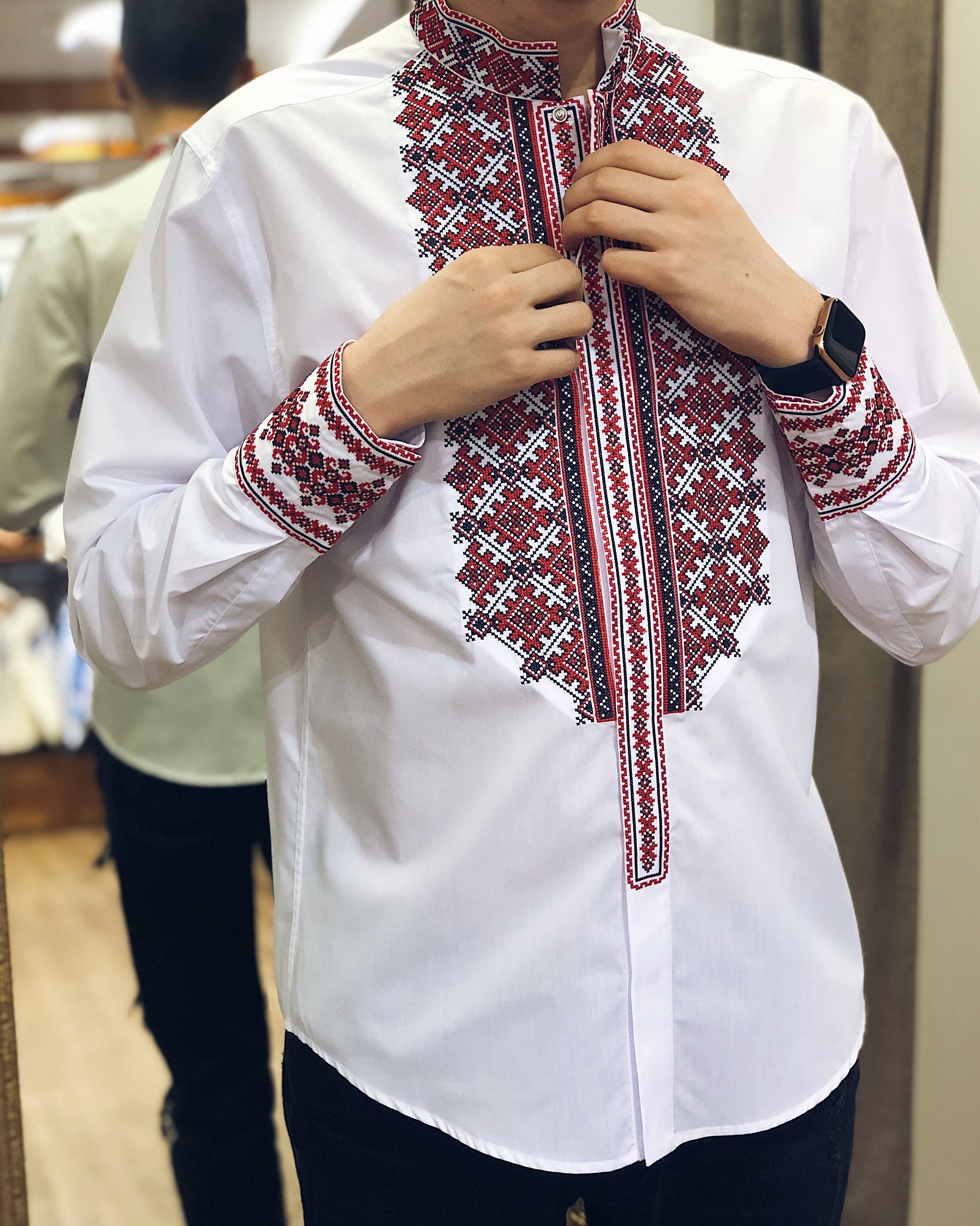 Embroidered White Ukrainian Shirt for Men – Traditional Design