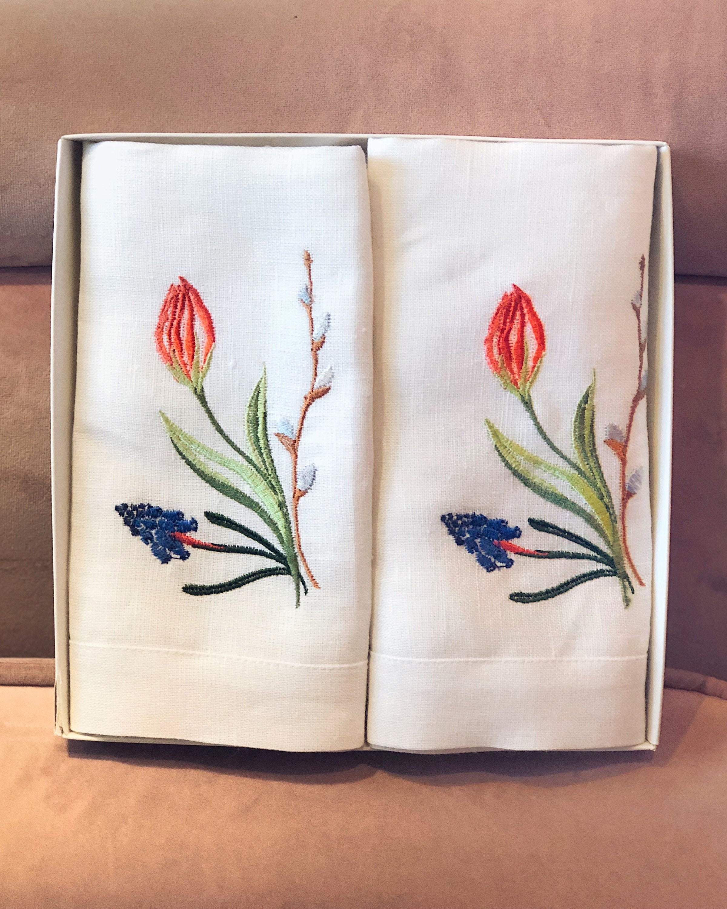 Embroidered Tulips Napkin 40x40 CM - Ukrainian Linen Table Decor