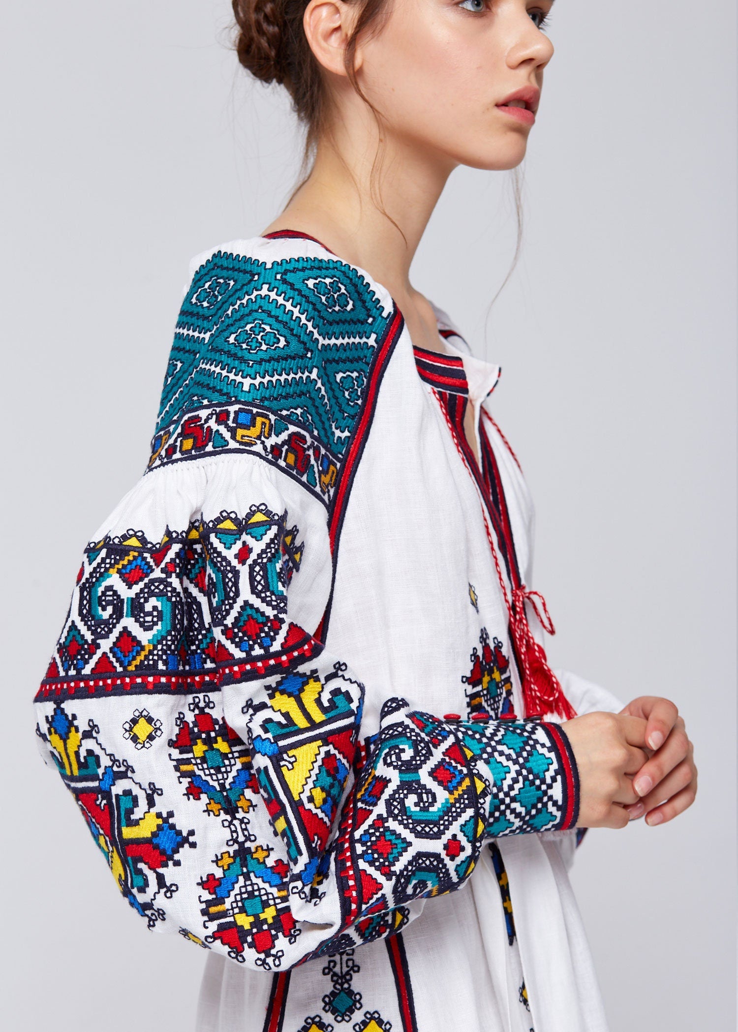 Linen White Embroidered Ukrainian Vyshyvanka Dress - Limited Collection Boho Style